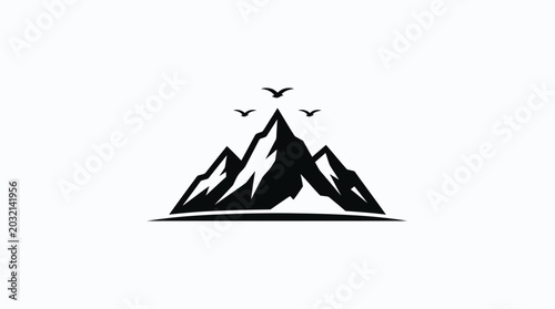 Majestic Mountain Range with Soaring Birds Silhouette.