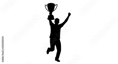 Man Holding Trophy and Celebrating Victory.