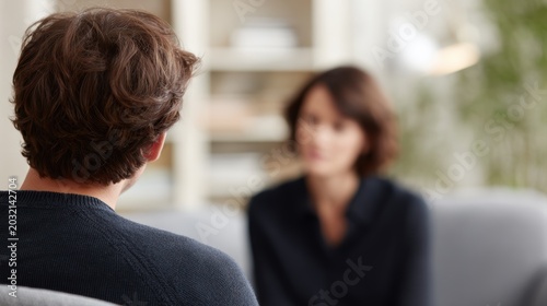 couple sitting together during relationship therapy session with professional psychologist in cozy office