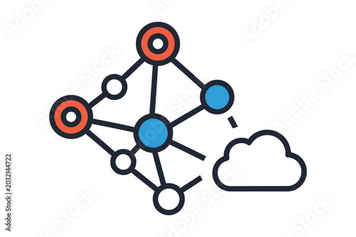 Network diagram with cloud icon representing data connectivity and cloud computing