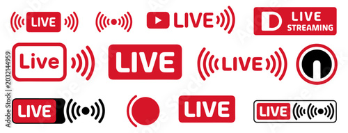 Photos live streaming icon set vector