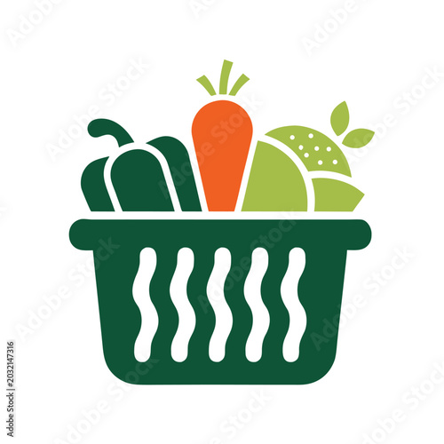 Grocery basket vegetable collection modern organic food vector icon set
