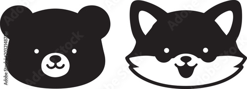 Cute cartoon bear and fox faces in silhouette against a white background conveying friendship and partnership