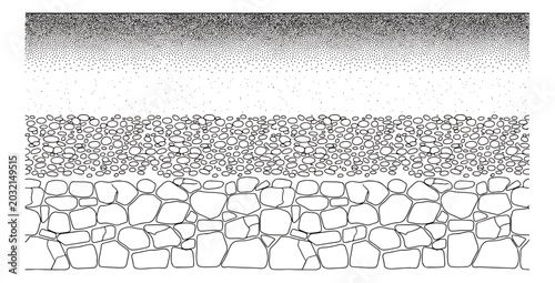 Tableau sur toile Vintage hand drawn stone wall cross section, geological soil layers with gravel