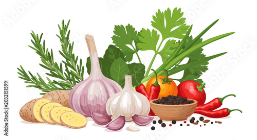фотографія Culinary Herbs and Spices Vector Illustration A Collection of Fresh Ingredients