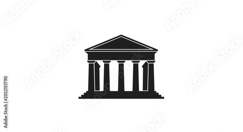Classical building silhouette with columns representing law and finance.