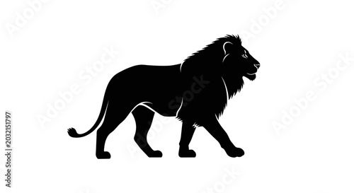 Majestic Black Lion Silhouette Walking Confidently.
