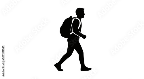 Silhouette of a hiker with a backpack walking.