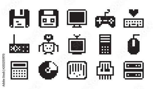 Tableau sur toile Pixel art technology icons set