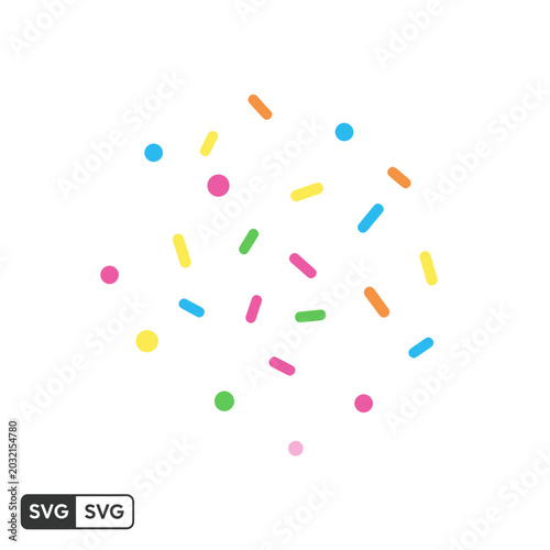 Colorful sprinkles on white background.