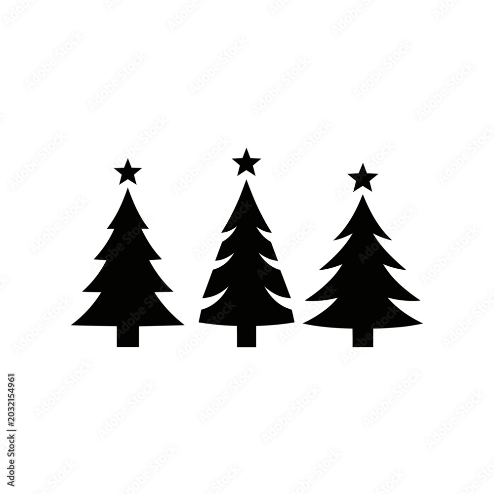 Fototapeta premium Black Christmas tree silhouettes with stars.