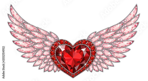Картината върху платно Red heart with sparkling wings symbol.
