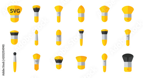 Foto Collection of various makeup brushes.