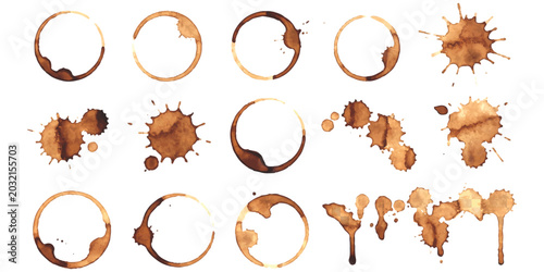 Foto Set of coffee cup stains rings and splashes isolated on a flat surface Vector, i