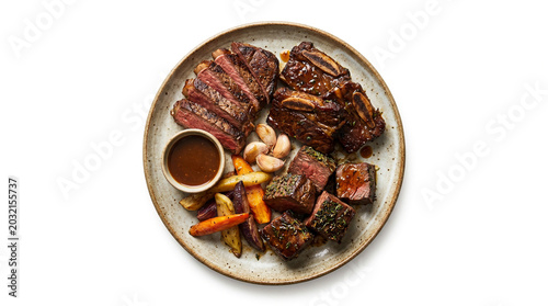 Plated food presentation isolated on white, professional food photography