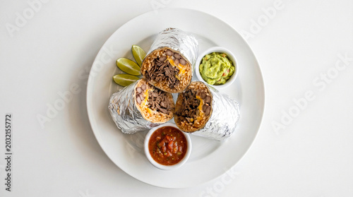 Plated food presentation isolated on white, professional food photography