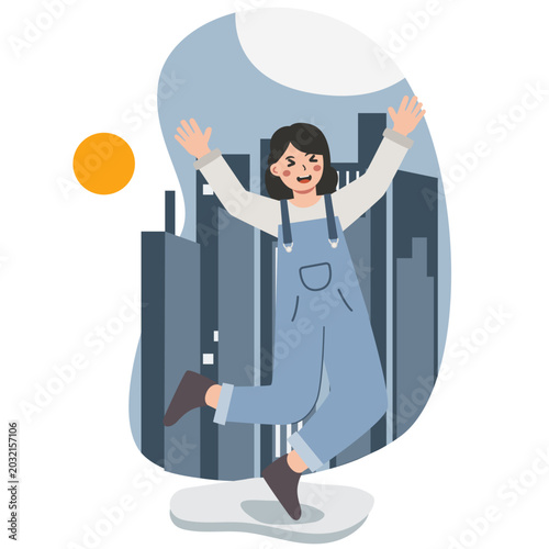 Happy Japan City Travel Flat Vector Illustration
