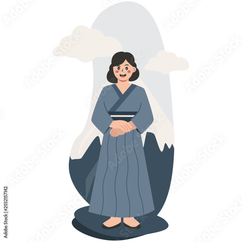 Traditional Japanese Kimono Woman Flat Illustration