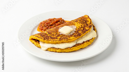 delicious plate of food on white isolated background