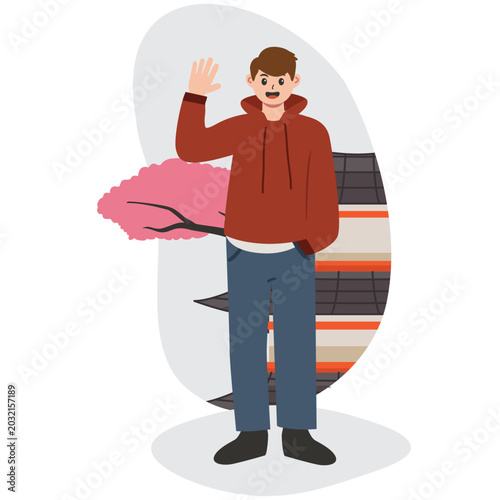 Japan Temple Tourism Flat Vector Illustration