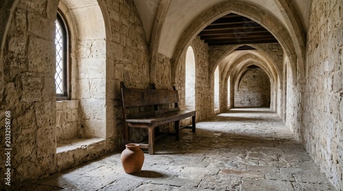 Historic Stone Arch Corridor With Rustic Architectural Details