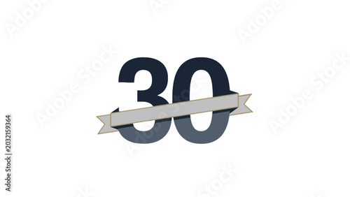 Foto Simple Gray Number 30 with Banner Ribbon on Isolated White Background