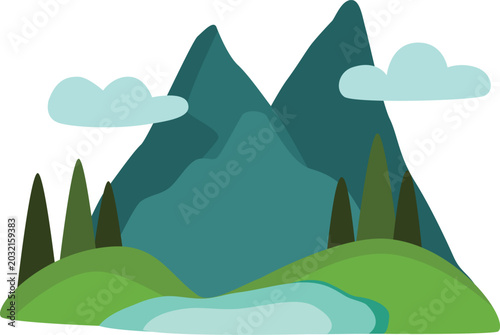 Mountain Lake Landscape Flat Vector Illustration