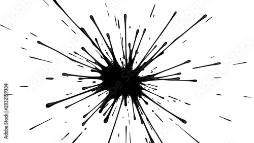 Energetic Black Ink Explosion Burst on Isolated White Background