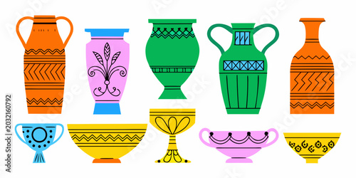 Schilderij op canvas Colorful Pottery Collection Vector Illustration With Geometric Patterns