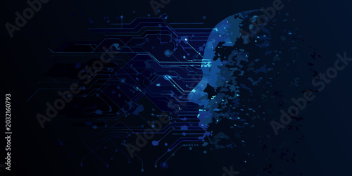 Canvastavla Human head profile with circuit board and dissolving effect digital illustration