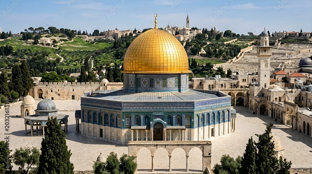 Obraz premium Dome of the Rock standing in the Old City of Jerusalem during bright daylight