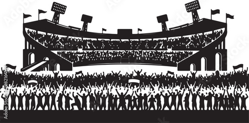 Fotografía Black silhouette of a large stadium crowded with excited cheering fans and sport