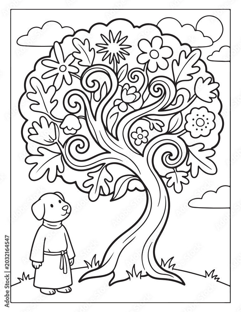 Obraz premium Tree And Flower Coloring Pages