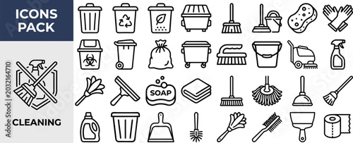 Tableau sur toile Cleaning Tool and Housekeeping outline icon set