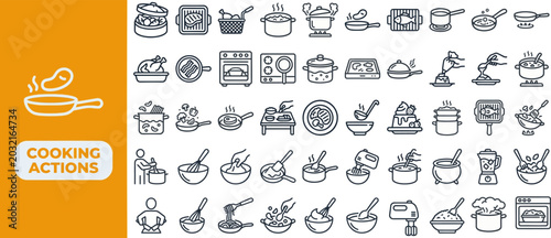 Photos Cooking Action and Food Prep outline icon set