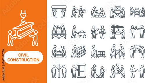 Tableau sur toile Civil Construction and Steel Work outline icon set