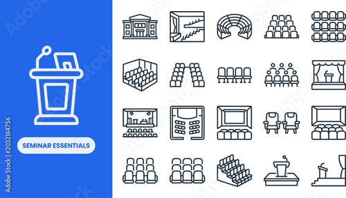 Canvas Print Seminar Hall and Event Seating outline icon set