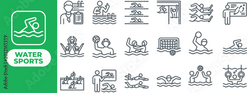 Tableau sur toile Water Sports and Aquatic Activity outline icon set
