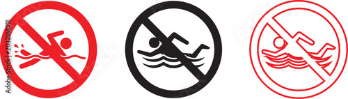 Bild auf Leinwand No swimming signs in red, black, and outline prohibited