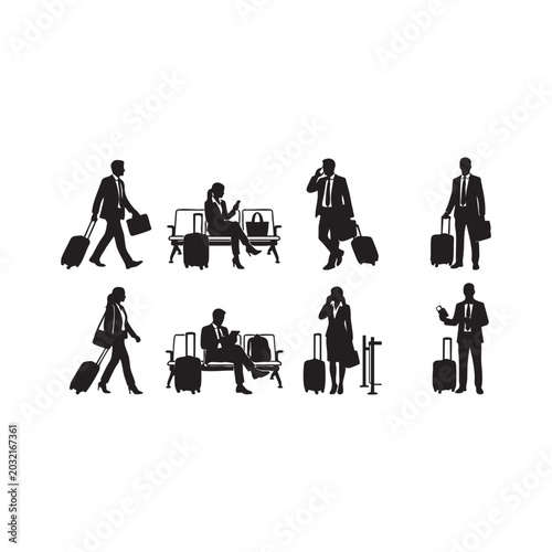 Corporate People with Luggage Silhouettes