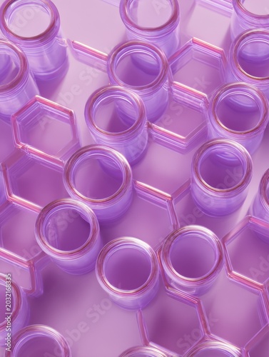 Geometric pattern of stacked purple EDTA tubes arranged in a minimalistic flat lay.