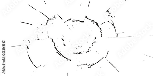 Fotografie Broken glass texture with a circular shattered hole in the center Vector, illust