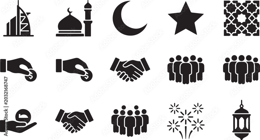 Fototapeta premium Islamic Community Ramadan Vector Icon Set