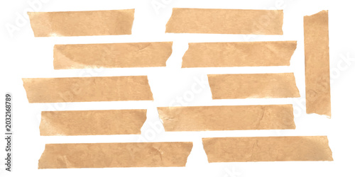 Foto Set of brown masking tape strips and adhesive paper pieces for scrapbooking and