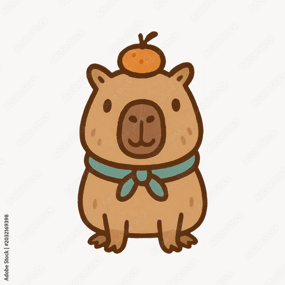 Fototapeta premium Cute capybara with fruit hat.