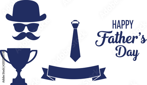 Schilderij op canvas Happy fathers day greeting card design with bowler hat, sunglasses, mustache, ne