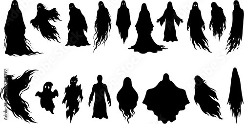 Obraz na płótnie Collection of various eerie ghost silhouettes for creative Halloween design proj