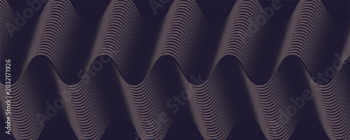 Navy blue abstract background with halftone golden lines delicate pattern. Small light spot box. Curve line, cosmic galaxy space. Festive BG for social media, birthday party invitation.
