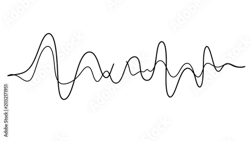 фотографія Complex abstract black undulating waveform lines depicting sound or data visualization on an isolated white background