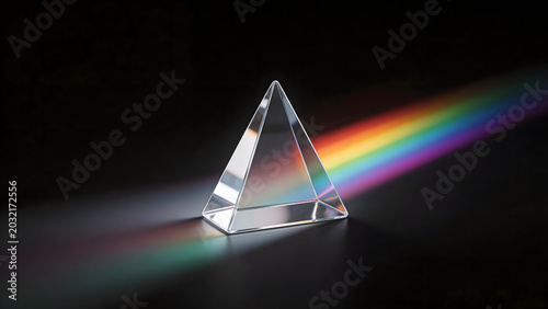 Crystal prism splitting light into rainbow